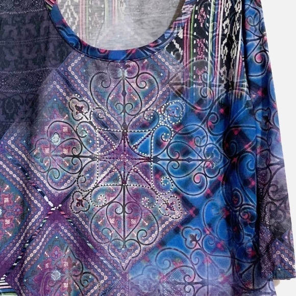 Kiara Stretchy Top Tunic Scarf Multi Color Print Embellished Rhinestones. XXL - Picture 4 of 7